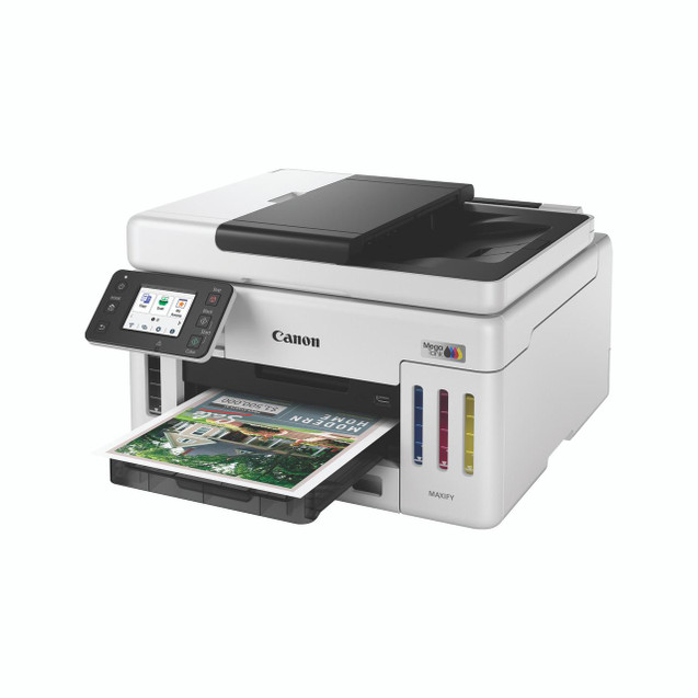 CW Office Canon Maxify GX6150 Inkjet Printer, white multifunction printer with touchscreen control panel and color ink tanks visible on the side.