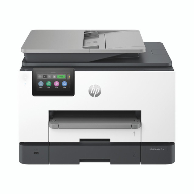 CW Office HP Officejet Pro 9135E All-in-One Printer, modern multi-function office printer with a touchscreen display, paper tray, and scanning capabilities.
