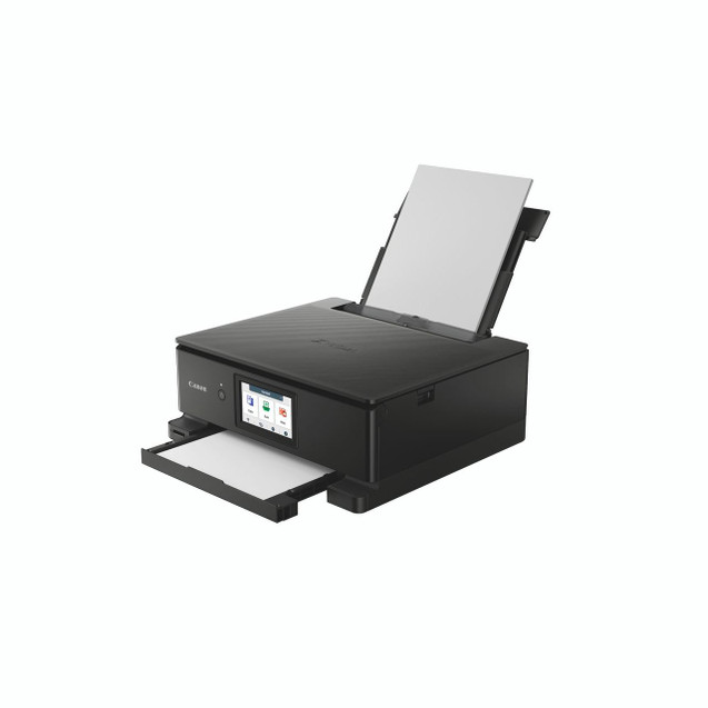 CW Office Canon Pixma TS8750 Mf 3-IN-1 Printer, black multifunctional all-in-one printer with touchscreen display ready for printing, scanning, and copying.