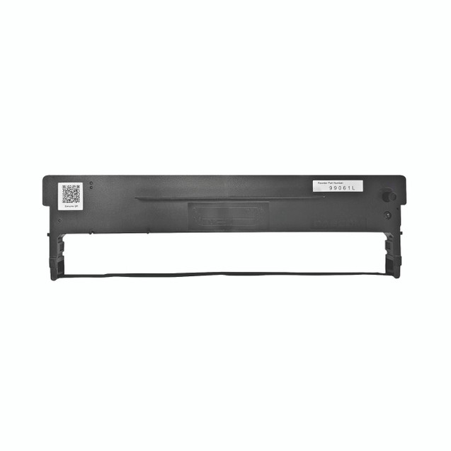 CW Office Tally Fabric Ribbon 2600 BLK 099061L, black fabric ribbon for office tally machines, shown attached to a printing drum.