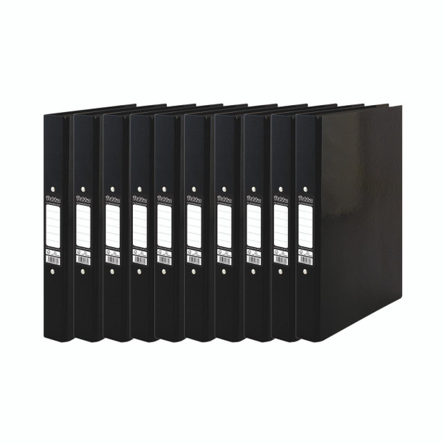 CW Office Pukka Brights R/Binder A4 BLK PK10, set of ten black rectangular ring binders for organizing A4 size documents.