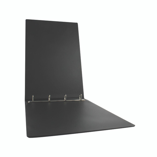 CW Office Esselte 4O Bndr 25MM PP Lcap A3 BLK, black 4-ring binder with a sturdy plastic cover and metal rings for organizing documents.