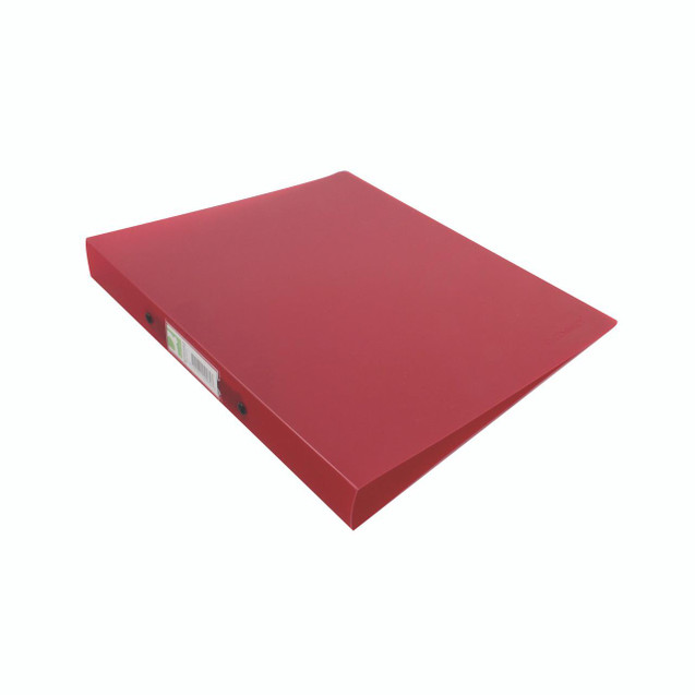 CW Office Q-Connect 2 Rbndr A4 Frosted, red frosted plastic binder on white background.