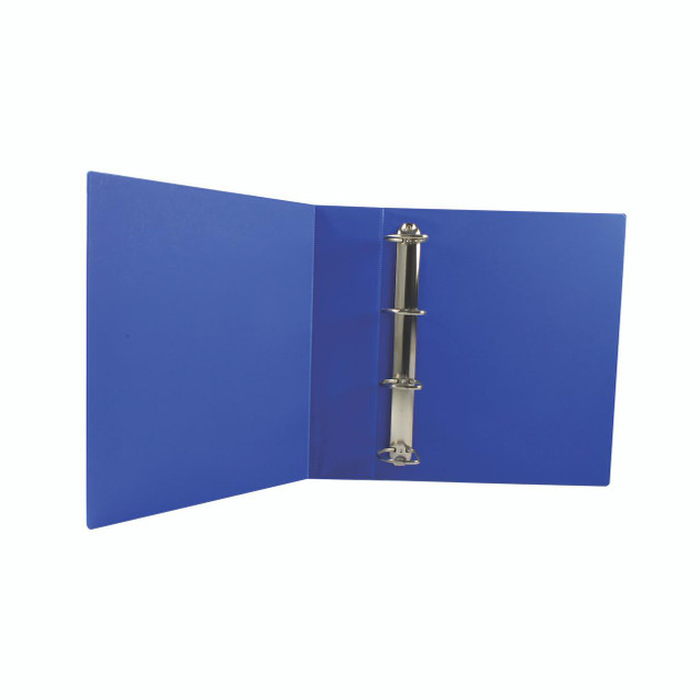 CW Office 4 D-Ring Pres Bndr Blue 75MM PK10, opened blue binder with metal rings for organizing documents.