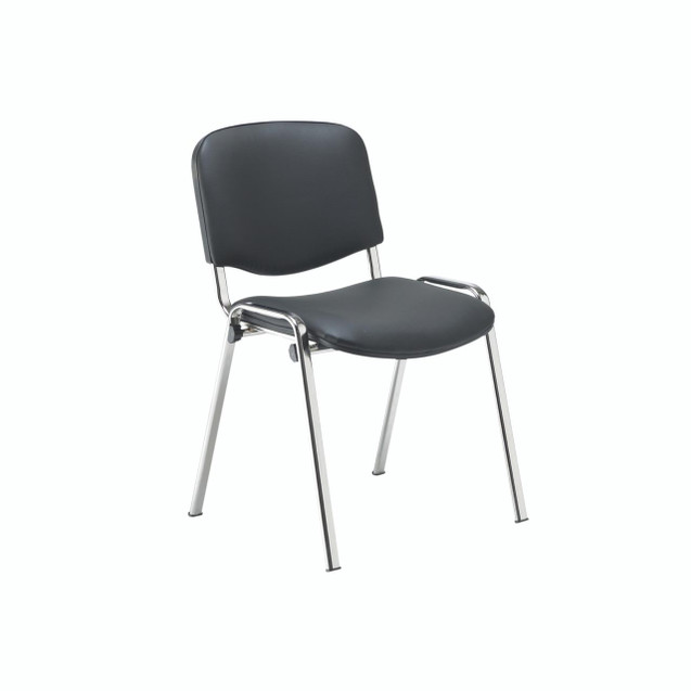 CW Office Jemini Mpps Stacking Chair Chm/BLK, black office chair with cushioned seat and backrest, metal frame, and stackable design for versatile office seating.