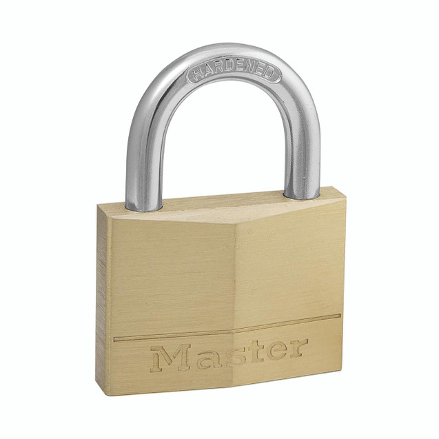 CW Office Master Lock 50MM Brass Padlock 2KEYS, a brass padlock with a silver shackle and the word 'Master' engraved on it.