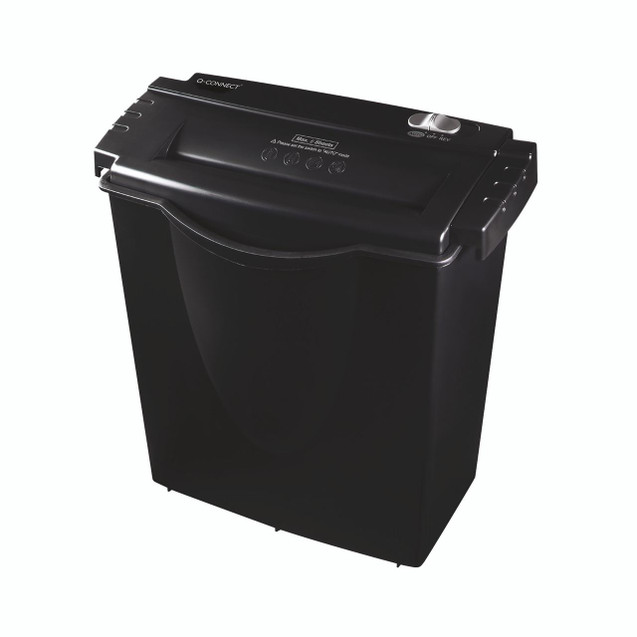 CW Office Q-Connect Q6STR2 Strip Cut Shredder, black office shredder with compact design and control dial.