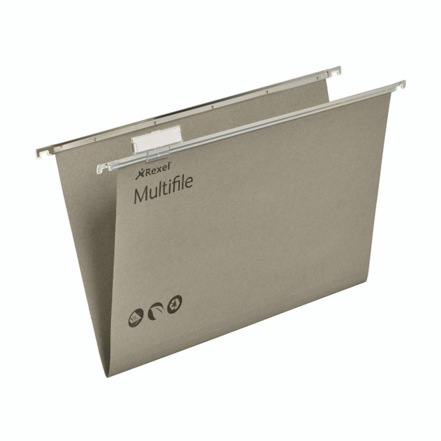 CW Office Multifile Foolscap Green 50, a green foolscap filing folder with metal spiral binding and labeled 'Multifile' for organized document storage.