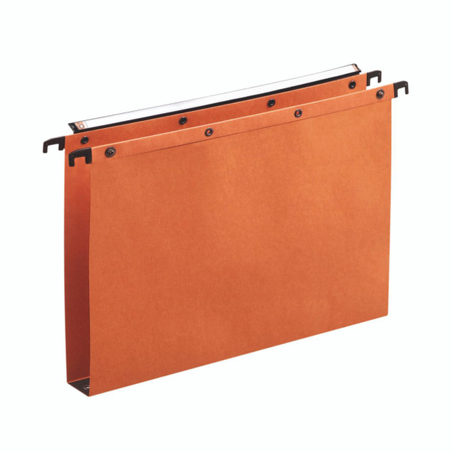 CW Office Elba Susp File Fscp Mnlla Ora PK25, orange suspension file with metal hooks for organizing documents.