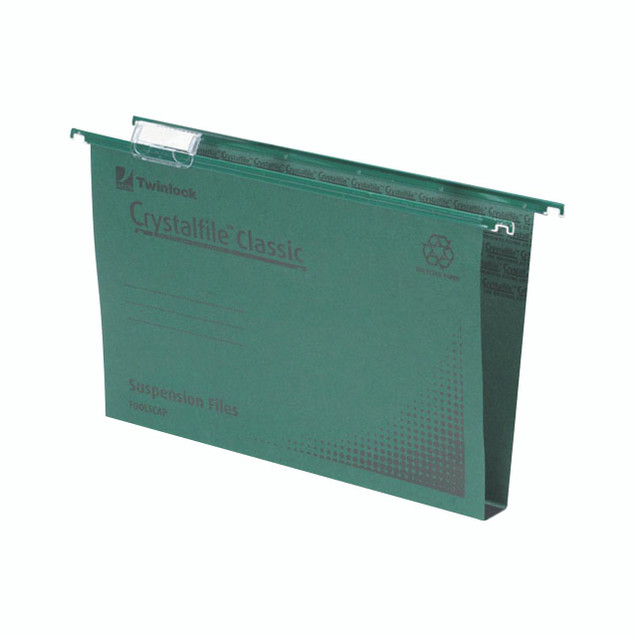 CW Office Rexel Crystalfile Suspense File GRN PK50, green translucent suspension file used for organizing documents in office settings.
