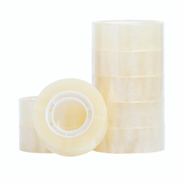 CW Office Q-Connect PP Tape 24MMX33M PK6, roll of transparent polypropylene adhesive tape for packaging and sealing.