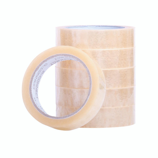 CW Office Q-Connect 24MMX66M Easytear Tpe PK6, transparent sealing tape rolls stacked