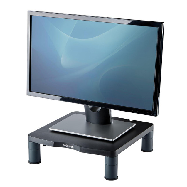 Various Fellowes Computer Monitor Stand with 3 Height Adjustments, ergonomic adjustable monitor stand with cable management, suitable for monitors up to 21 inches and 27KG weight, graphite color.