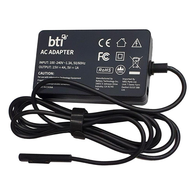 Various 65W AC Adapter for Microsoft Surface Pro 4 and Surface Pro 5, UK version with 5V USB-A output, black power supply with cord and plug.