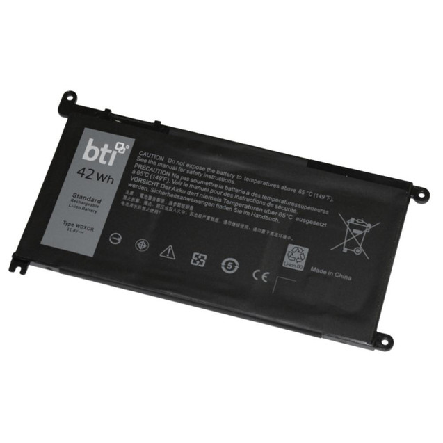 Various CYMGM compatible 42Wh replacement battery for Dell, black rectangular rechargeable lithium-ion battery with product and safety information printed on it.