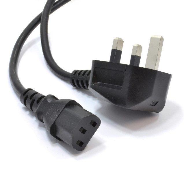 Various C13 (Kettle) to UK Power Cord, black power cord with three-prong UK plug for electrical appliances.