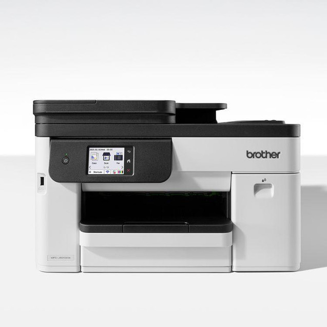 Brother MFC-J5010DW Multifunction Colour Inkjet Printer, front view showing the control panel with touchscreen display and paper tray.