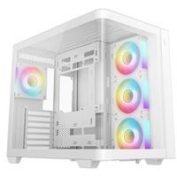 CW Office DeepCool CG530U 4F WH Case, White mid-tower PC case with a tempered glass side panel and four colorful RGB fans