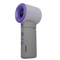 CW Office Verbatim Cool 'n' Go Aqua Breeze Handheld Fan, compact gray portable fan with a purple circular grille and ergonomic handle