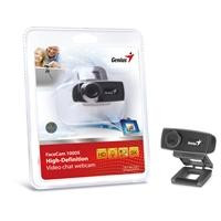 CW Office Genius FaceCam 1000X HD WebCam V2, 1280x720 True-to-Life HD 720p webcam with built-in microphone shown beside its retail packaging on a white background