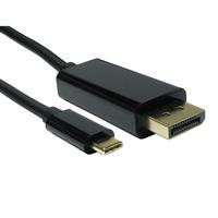 CW Office USB-C to DisplayPort 4K 60Hz 1 Meter Black Data Cable, black cable with USB-C connector and DisplayPort connector shown on a white background