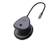 CW Office Verbatim Share My Screen USB-C Wireless Display Adapter 4K With Hub, black wireless display adapter with a compact round hub and attached USB-C cable