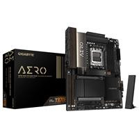 CW Office Gigabyte X870E AERO X3D DARK WOOD AMD AM5 Socket Motherboard, black motherboard displayed beside its AERO retail box