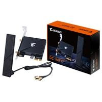 CW Office Gigabyte GC-WIFI7 Intel WiFi 7 5800Mbps Tri-Band Wireless PCI-Express and Bluetooth 5.3 Card, wireless network card with antenna and cable displayed beside its retail box