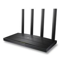 CW Office TP-Link Archer AX12 AX1500 Dual-Band Wi-Fi 6 Router, black router with four upright antennas shown from an angled front view on a white background.