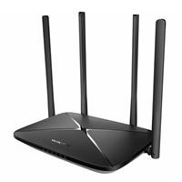 CW Office Mercusys MB115-4G N300 Wi-Fi 4G LTE Router, black wireless router with four upright antennas and a sleek angular design