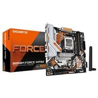 CW Office Gigabyte B850M FORCE WIFI6E AMD AM5 Socket Motherboard, front and box view of the black and silver motherboard with included Wi-Fi antennas on a white background
