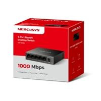 CW Office Mercusys MS105GS 5 Port Gigabit Ethernet Network Switch Steel Case, red and white product box featuring the compact five-port gigabit network switch