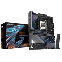 CW Office Gigabyte X870E AORUS MASTER X3D AMD AM5 Socket Motherboard, black motherboard displayed beside its retail box and Wi-Fi antenna.