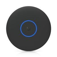 CW Office Ubiquiti U7-PRO-XGS UniFi 7 Pro XGS Ceiling Mounted 8 Stream WiFi 7 6GHz 10GbE Access Point - Black, front view of a black circular ceiling-mounted access point with a blue illuminated ring around the center