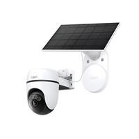 CW Office TP-Link Tapo C610 KIT Solar-Powered Pan/Tilt Security Camera Kit, white outdoor pan-and-tilt security camera with a rectangular solar panel, shown on a white background.