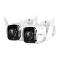 CW Office TP-Link Tapo C310P2 Outdoor Security Wi-Fi Camera, 2-Pack, two white outdoor security cameras with black lenses and adjustable Wi-Fi antennas