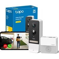 CW Office TP-Link Tapo D230S1 Smart Video Doorbell Camera Kit, wireless video doorbell camera with indoor chime and smartphone monitoring app displayed alongside the product packaging