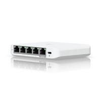 CW Office Ubiquiti USW-FLEX-2.5G-5 UniFi Flex 2.5G Ultra Compact 5 Port POE/USB-C Powered Managed Switch, compact white switch with five Ethernet ports shown on a white background