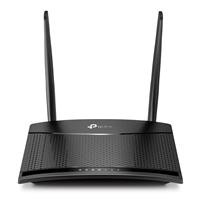 CW Office TP-Link TL-MR100 300Mbps Wireless N 4G LTE Router, black wireless router with two upright antennas shown on a white background