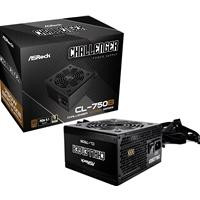 CW Office ASRock PRO-650B ATX Power Supply Unit, 80 PLUS BRONZE Certified, Low Noise 120mm Fan, product image showing an ASRock Challenger PSU with its retail box, black power supply unit, cooling fan, and attached cables