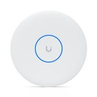 CW Office Ubiquiti U7-PRO-XGS UniFi 7 Pro XGS Ceiling Mounted 8 Stream WiFi 7 6GHz 10GbE Access Point - White, white circular access point shown from above with a blue ring around the center logo.