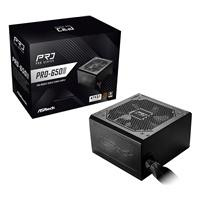CW Office ASRock PRO-650B 650B ATX Power Supply Unit, black 650W power supply shown beside its product box
