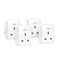 CW Office TP-Link Tapo P100 (4-Pack) Mini Smart Wi-Fi Socket, four white smart plugs displayed together on a white background.