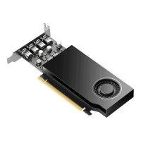 CW Office PNY NVIDIA RTX A400 Ampere 4GB Professional Graphics Card, 768 CUDA Cores, 24 Tensor Cores, 6 RT Cores, Single Fan, 4x Mini DisplayPort – OEM, angled product view of the black single-fan graphics card with four Mini DisplayPort outputs
