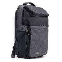 CW Office techair TACMB001 Commuter Pro 14–15.6-inch Black Backpack, front three-quarter view showing a padded laptop backpack with a top flap, front zip pocket, side pocket, and shoulder straps.
