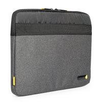 CW Office techair TAECV010 Eco Essential 12–14.1-inch Sleeve, dark grey laptop sleeve with a padded interior, front pocket, and yellow zip details