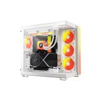 CW Office be quiet! Light Loop IO LCD 240mm White AIO CPU Liquid Cooler, IPS Display, ARGB, 2x Light Wings LX 120mm PWM Fans and IO Controller, white liquid CPU cooler shown installed in a white PC case with illuminated ARGB fans