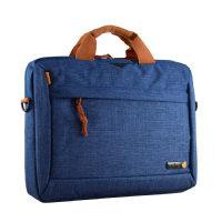 CW Office techair TAN1211 Classic Essential 14–15.6-inch Blue Shoulder Bag, front view of a blue laptop bag with a top handle, shoulder strap attachments, and brown accents.