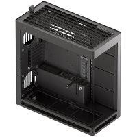 CW Office HAVN HVN-CA-HS420-06 Black Mid Tower PC Case, angled view of the black PC case showing its spacious interior, UniSheet glass side panel, and ventilated top panel
