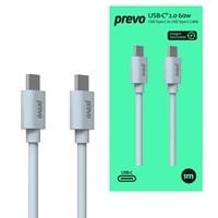  Prevo USB 2.0 60W C to C PVC cable, 20V/3A, 480Mbps, White, Superior Design & Performance, Retail Box Packaging 
